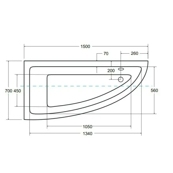 Cada asimetrica Besco Praktika 150x70 cm montaj stanga [5]