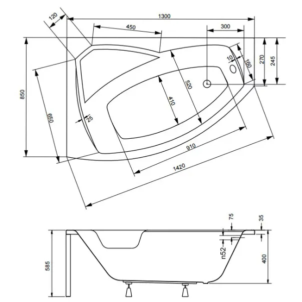 Cada asimetrica Besco Rima 130x85 cm montaj dreapta [2]