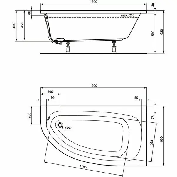 Cada asimetrica Ideal Standard Hotline dreapta 160x90 cm [3]