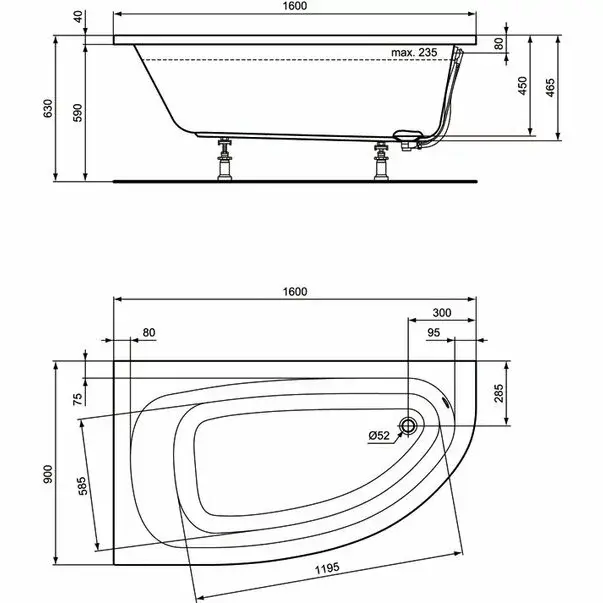 Cada asimetrica Ideal Standard Hotline stanga 160x90 cm [3]
