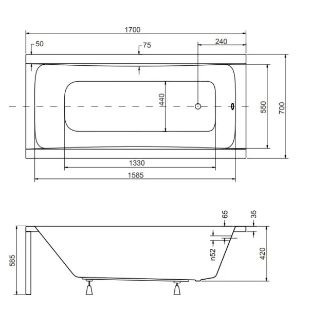 Cada dreptunghiulara Besco Optima 160x70 cm montaj cu panouri [2]