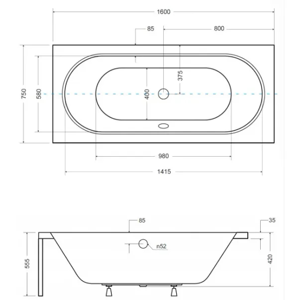 Cada dreptunghiulara Besco Vitae 160x75 cm [3]