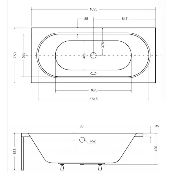 Cada dreptunghiulara Besco Vitae 170x75 cm [3]