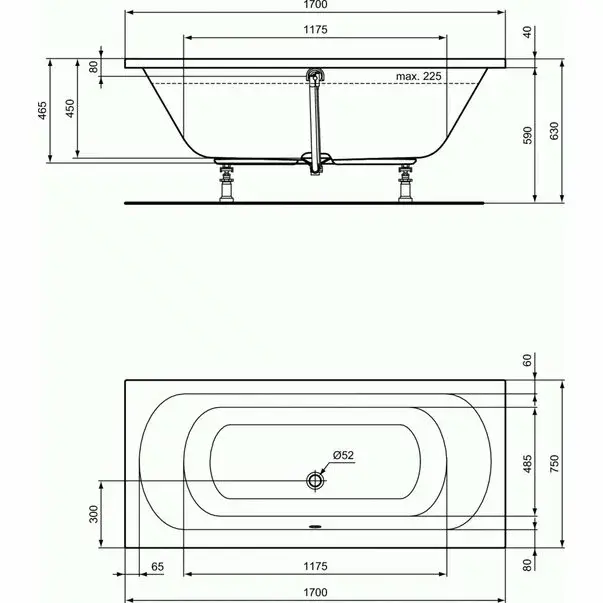 Cada dreptunghiulara Ideal Standard Hotline Duo 170x75 cm [4]