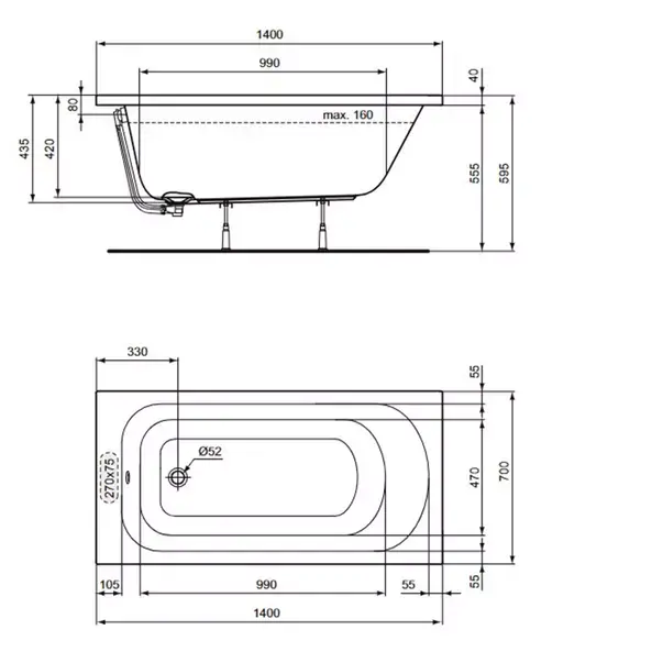 Cada dreptunghiulara Ideal Standard Simplicity 140x70 cm [3]