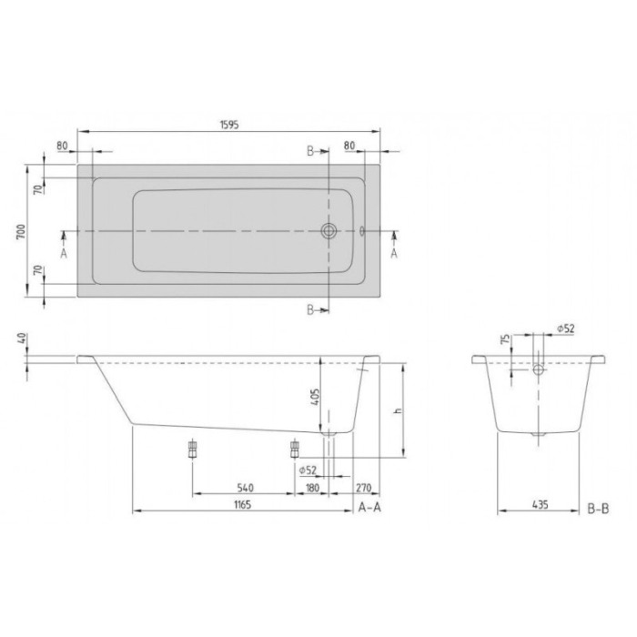 Cada dreptunghiulara Villeroy & Boch, Targa Plus Solo, 160 x 70 cm, alb alpin [2]