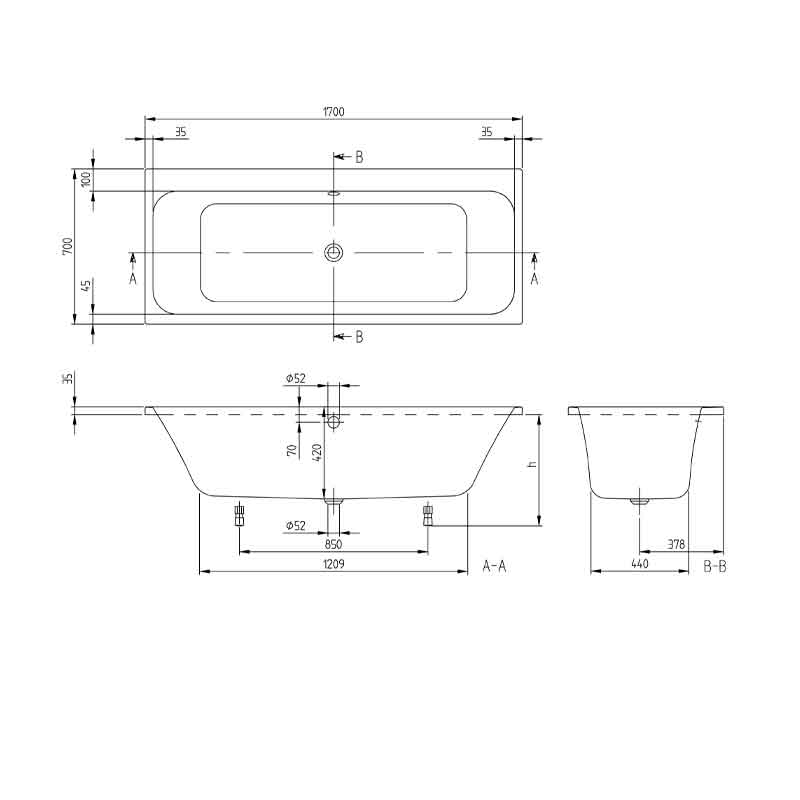 Cadă dreptunghiulară Villeroy & Boch Architectura 170 x 75 cm, alb alpin [6]
