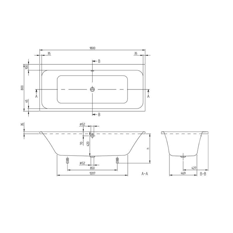 Cadă dreptunghiulară Villeroy & Boch Architectura 180 x 80 cm, alb alpin [6]