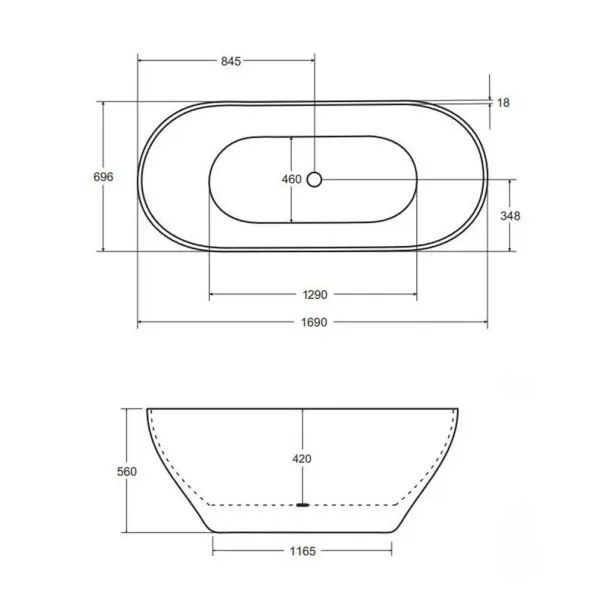 Cada freestanding Besco Moya 170x72 cm alb lucios [3]