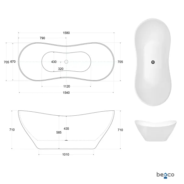 Cada freestanding Besco Viya alba 160x70 cm [2]