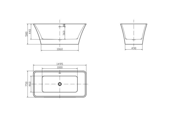 Cada freestanding Calypso dreapta 150x75 cm [4]