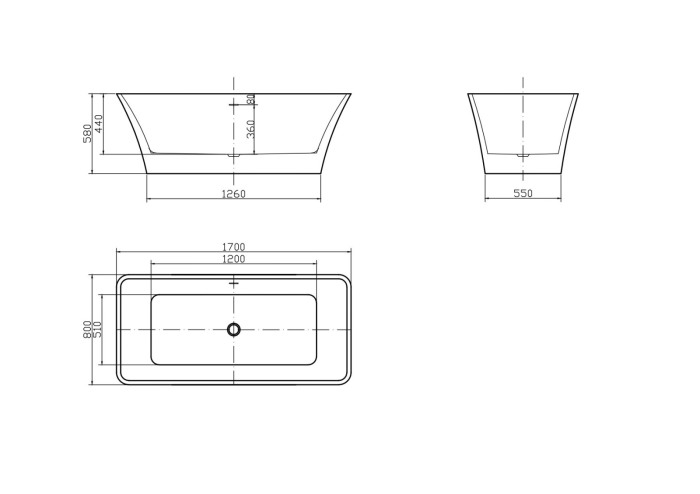Cada freestanding Calypso dreapta 170x80 cm [4]