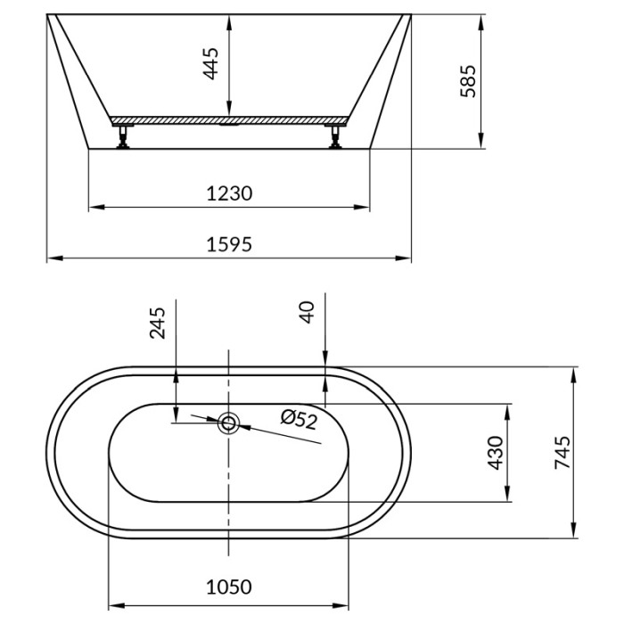 Cada freestanding, Cersanit, Crea 160, ovala, cu picioare, alb [3]