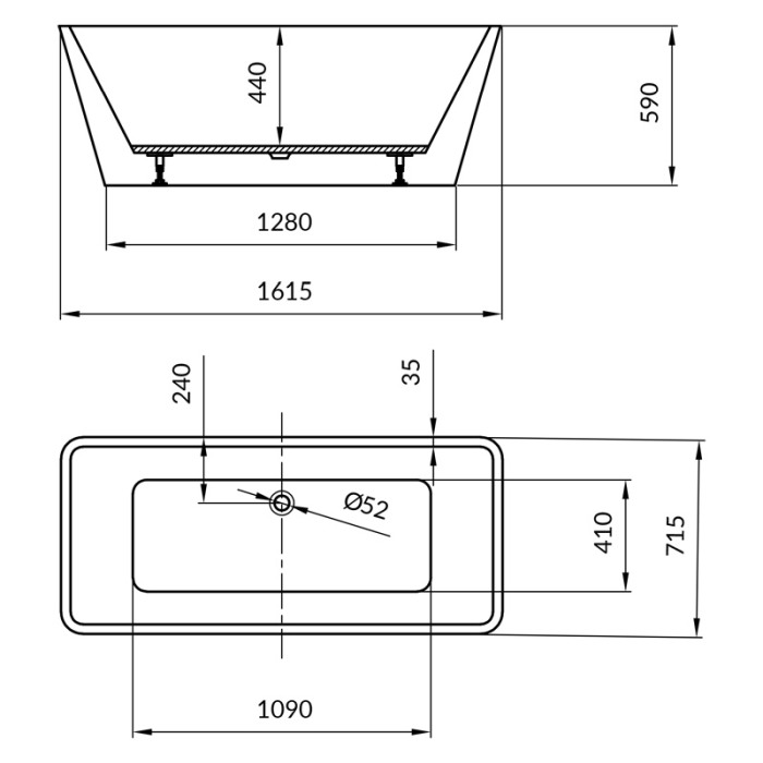 Cada freestanding, Cersanit, Crea 162, dreptunghiulara, cu picioare, alb [3]