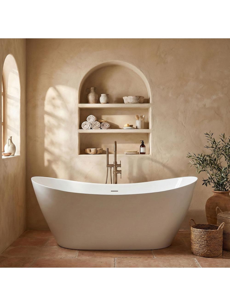 Cada freestanding cu ventil negru Rea Ferrano Slim 160 cm alb [3]