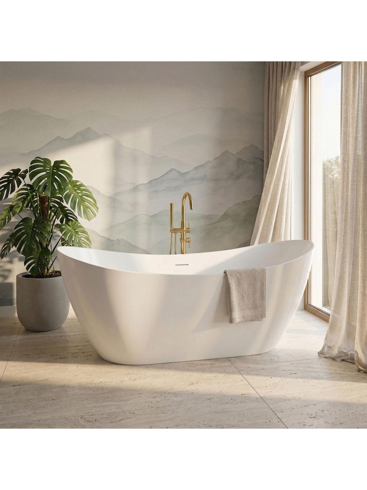 Cada freestanding cu ventil negru Rea Ferrano Slim 160 cm alb [4]