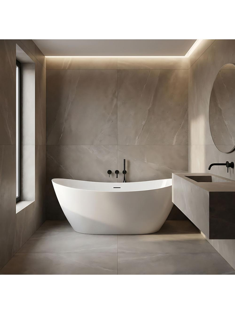 Cada freestanding cu ventil negru Rea Ferrano Slim 160 cm alb [5]