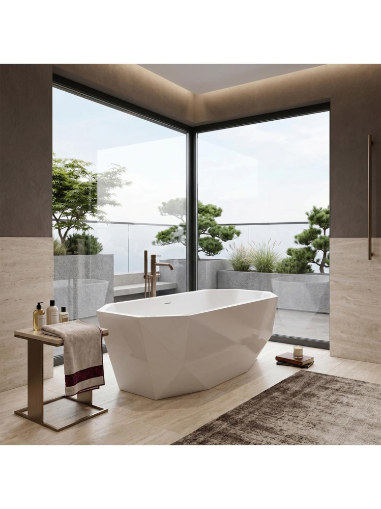 Cada freestanding Rea Diamanti 170x80 cm acrilic alb forma geometrica fatatata [7]