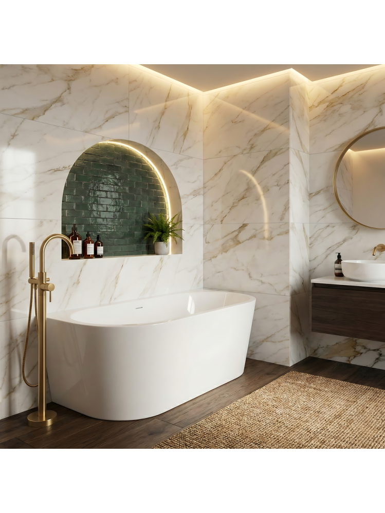 Cada freestanding cu ventil cupru periat OLIMPIA 150 cm alb [4]