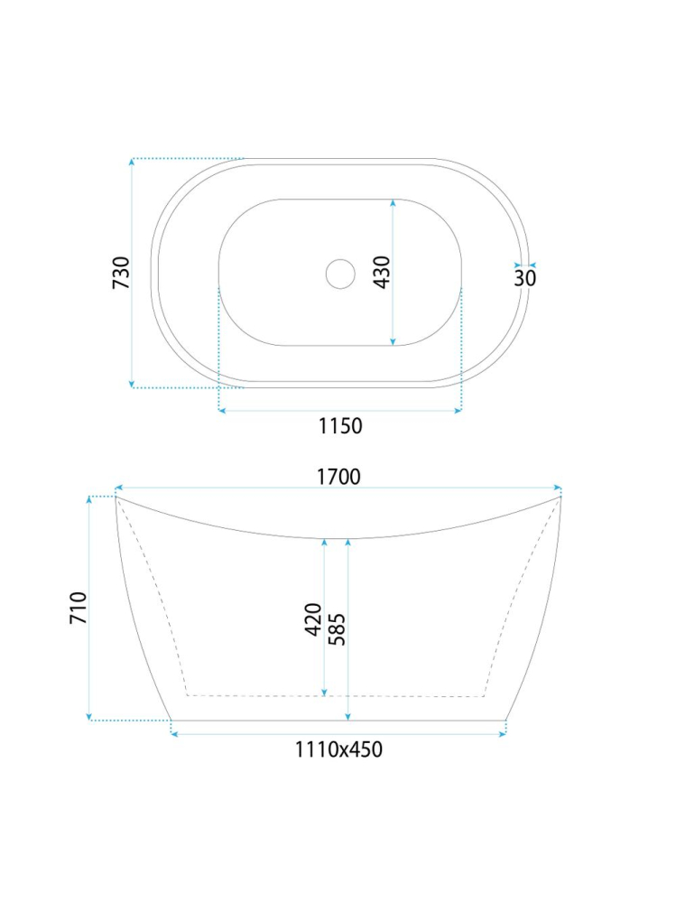 Cada freestanding cu ventil auriu periat Rea ATENA 170 cm alb [13]