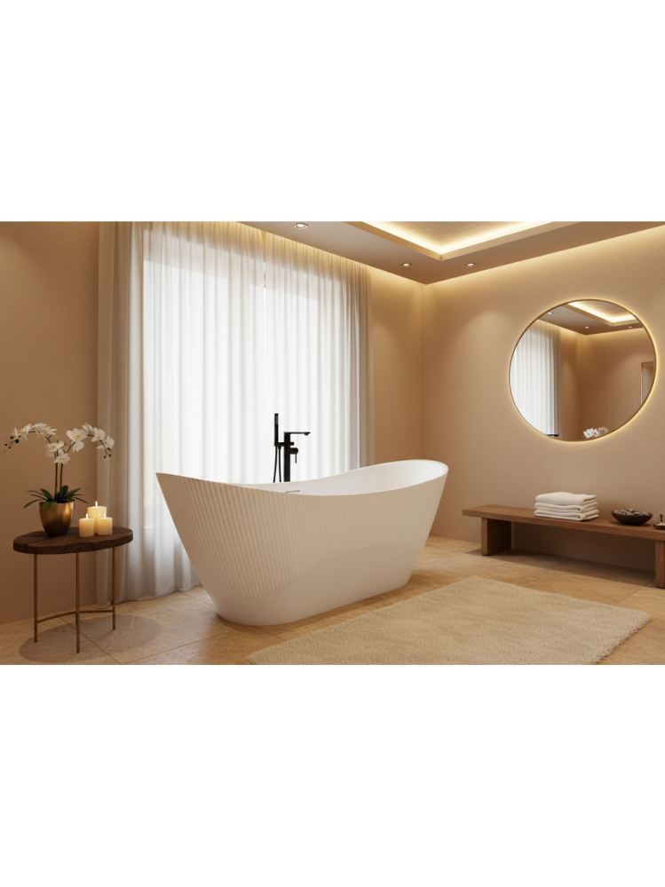 Cada freestanding cu ventil auriu periat Rea ATENA 170 cm alb [8]