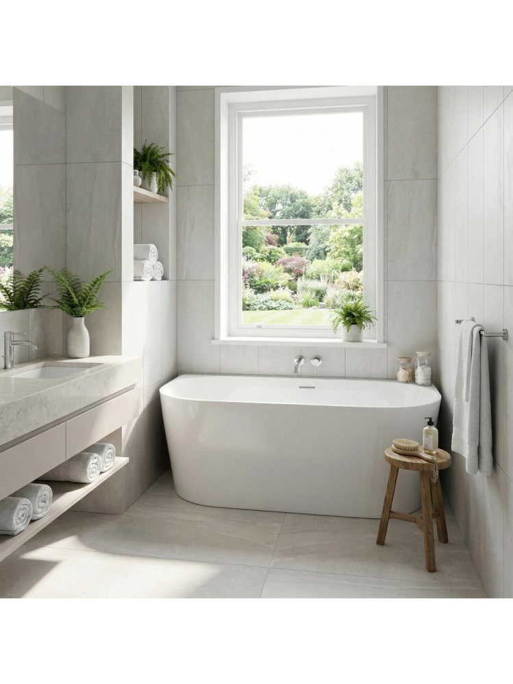 Cada freestanding cu ventil auriu periat Rea CAPRI SLIM 150 cm alb [5]