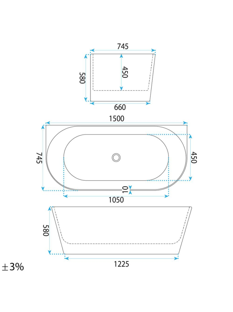 Cada freestanding cu ventil auriu periat Rea CAPRI SLIM 150 cm alb [12]
