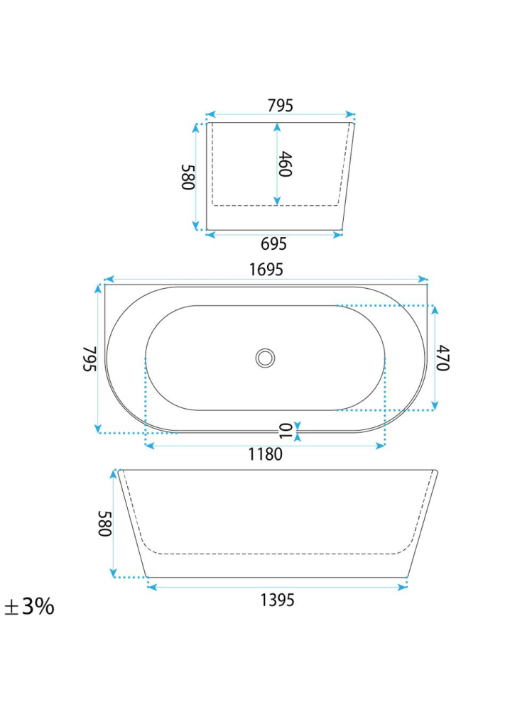 Cada freestanding cu ventil cupru periat Rea CAPRI SLIM 170 cm alb [11]
