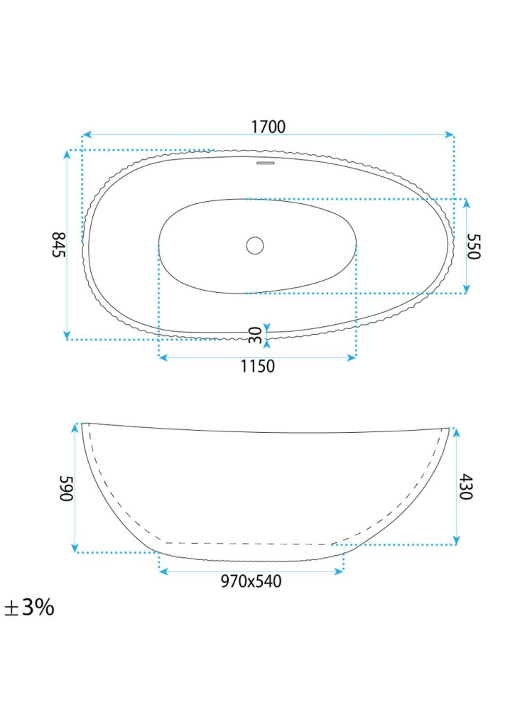 Cada freestanding cu ventil auriu periat Rea Carmen 170 cm alb [13]