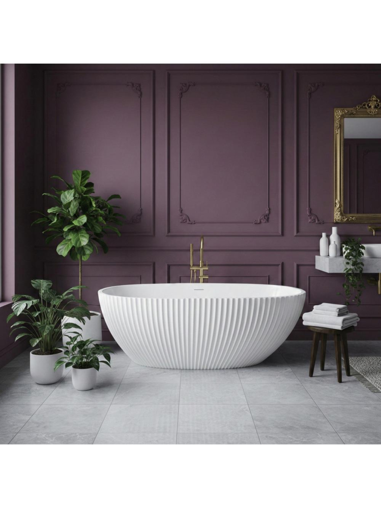 Cada freestanding cu ventil auriu periat Rea Carmen 170 cm alb [7]