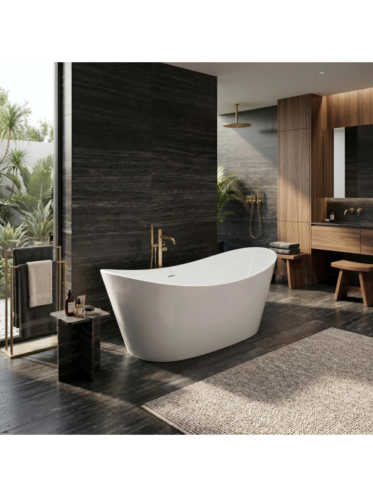 Cada de podea Rea Ferrano 150 alba acrilic freestanding 1500x740x670 mm [3]