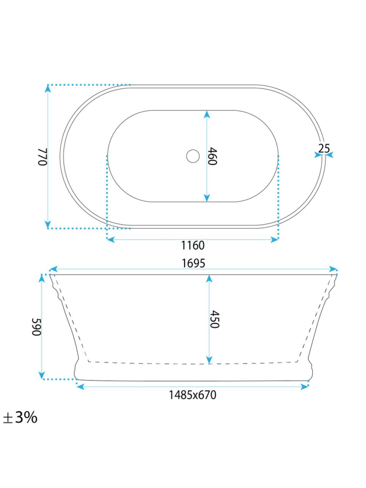 Cada freestanding cu ventil cupru periat Rea Olivia 170 cm alb [13]