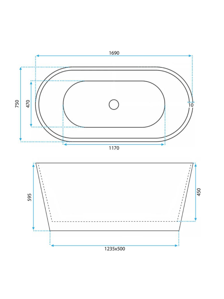 Cada freestanding cu ventil auriu periat Rea ROMA 170 cm alb [10]