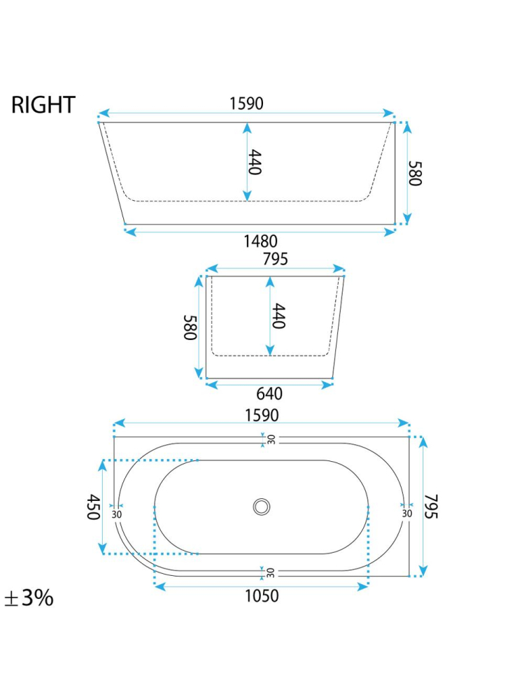 Cada freestanding cu ventil cupru periat Rea SYDNEY BELLANTO dreapta 160 cm alb [8]