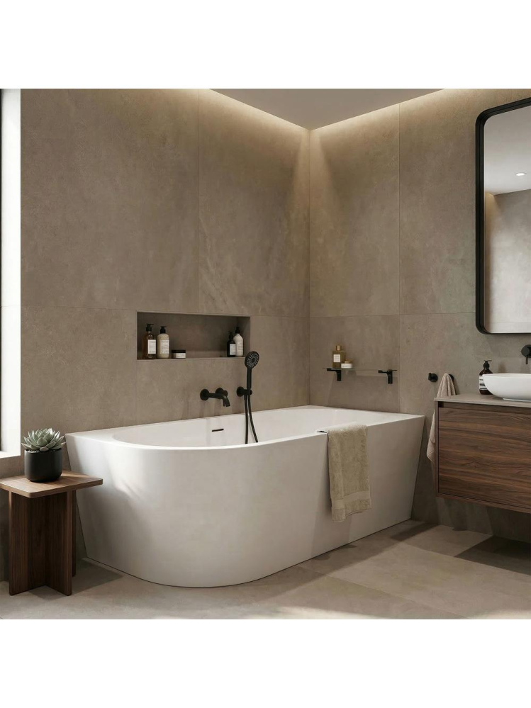 Cada freestanding cu ventil negru Rea SYDNEY BELLANTO dreapta 170 cm alb [4]