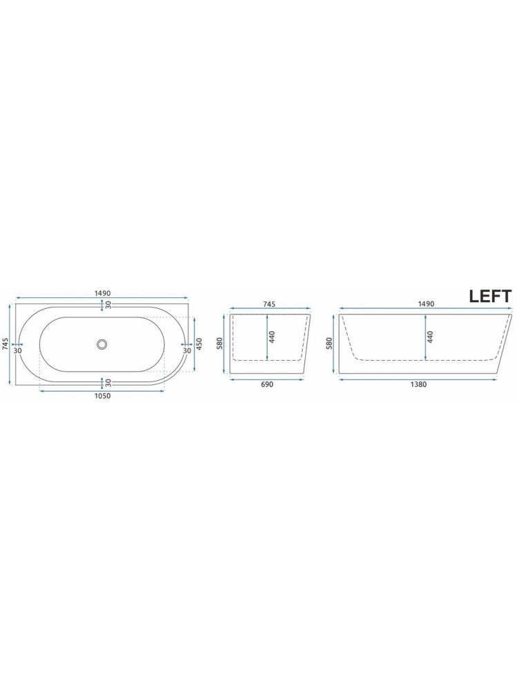 Cada freestanding cu ventil cupru periat Rea SYDNEY BELLANTO stanga 150 cm alb [8]