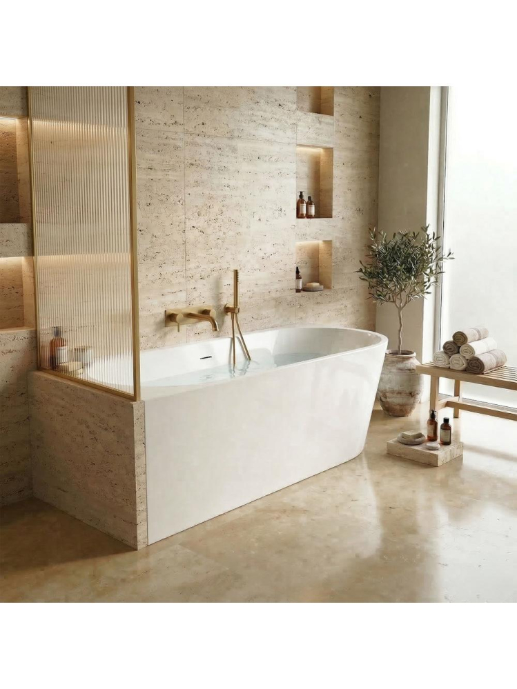 Cada freestanding cu ventil negru Rea SYDNEY BELLANTO stanga 160 cm alb [3]