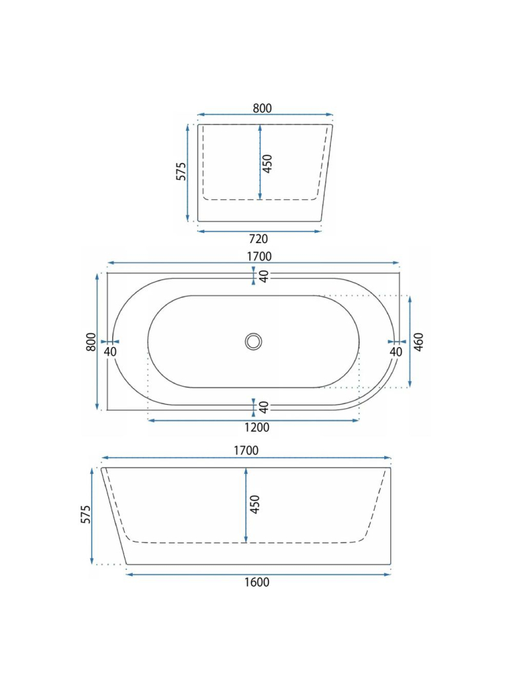 Cada freestanding cu ventil negru Rea WENUS stanga 170cm alb [11]