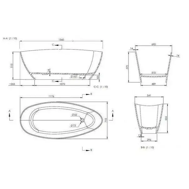 Cada freestanding din compozit Marmite Cloud 156x71 cm [5]
