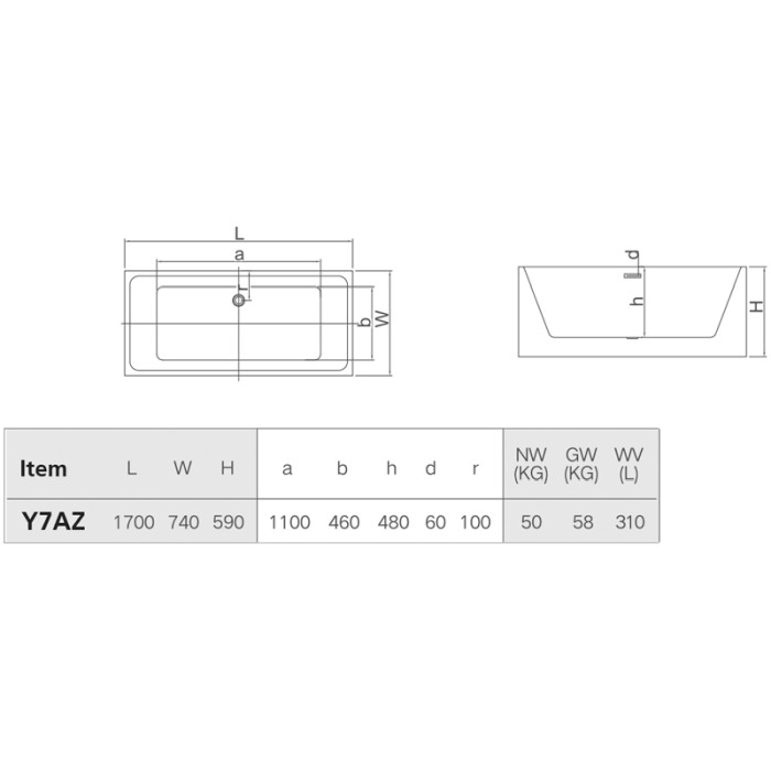 Cada freestanding Hatria, Roma 170, dreptunghiulara, cu instalatie, alb [2]