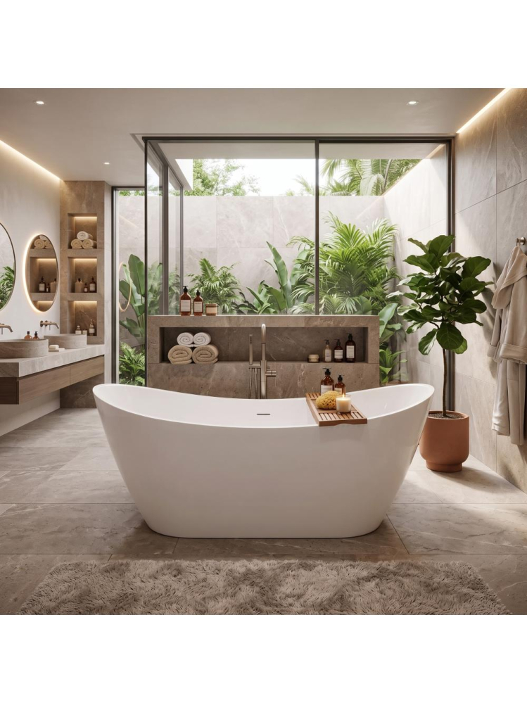 Cada de podea Rea Ferrano 180 alba acrilic 1805x770x700 mm montaj universal [5]