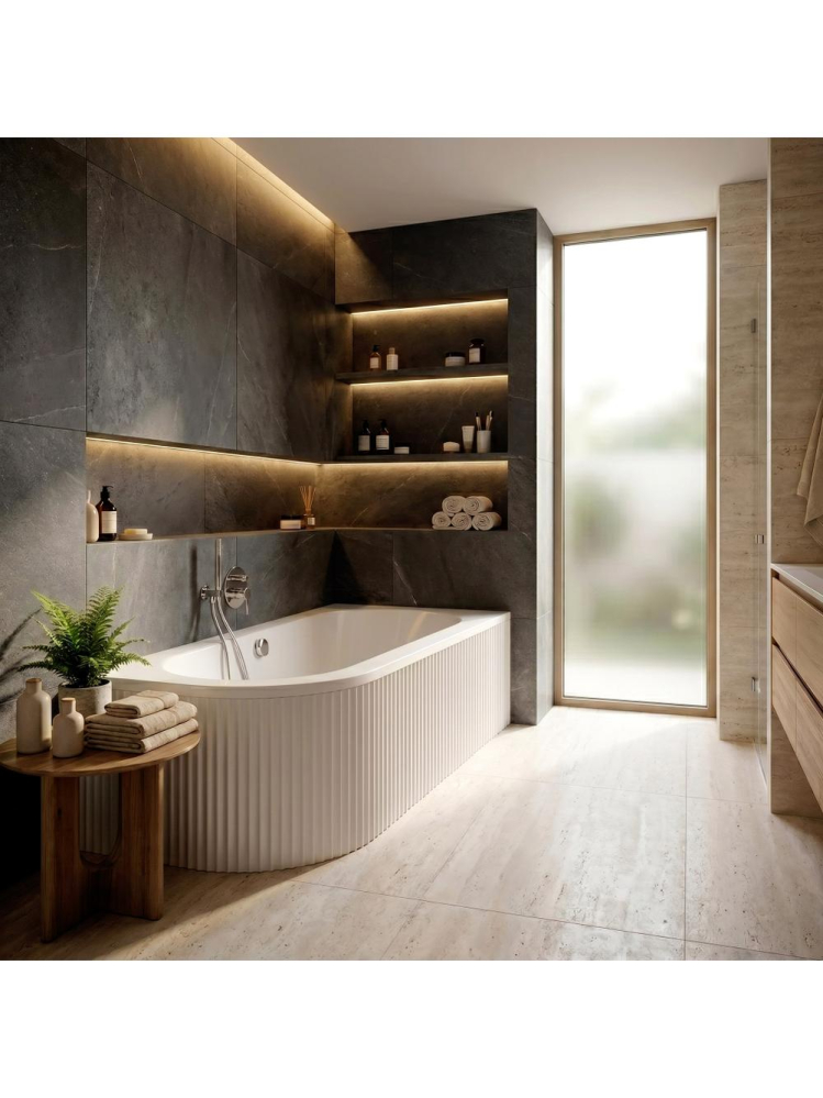 Cada de colt Rea Orion Stripe Right 160cm alba acrilic 1595x750x560mm [6]