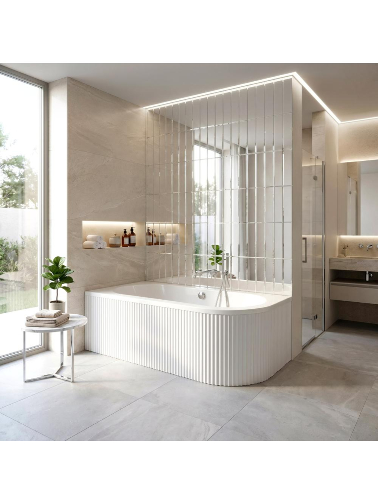 Cada de colt Rea Orion Stripe Left 160cm acrilic alb montaj stanga 1595x750x560mm [2]