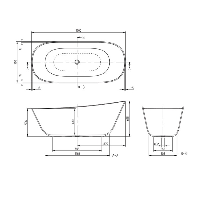 Cada freestanding Villeroy & Boch, Theano, 170, ovala, alb [2]