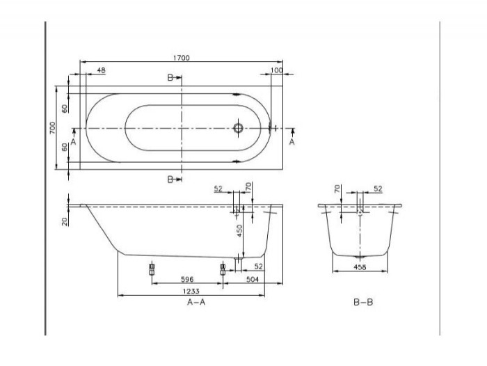 Cada Villeroy &amp; Boch, Oberon, pentru inzidire, dreptunghiulara, 170 x 70 cm, alb alpin [2]