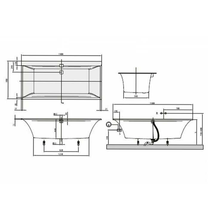 Cada Villeroy &amp; Boch, Squaro Edge, dreptunghiulara, pentru inzidire, 190 x 90 cm, alb alpin [2]
