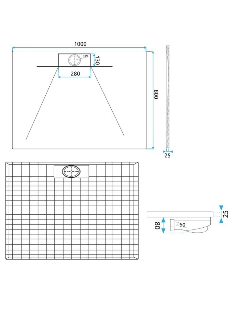 Cadita de dus Bazalt long 80x100 cm alb [9]