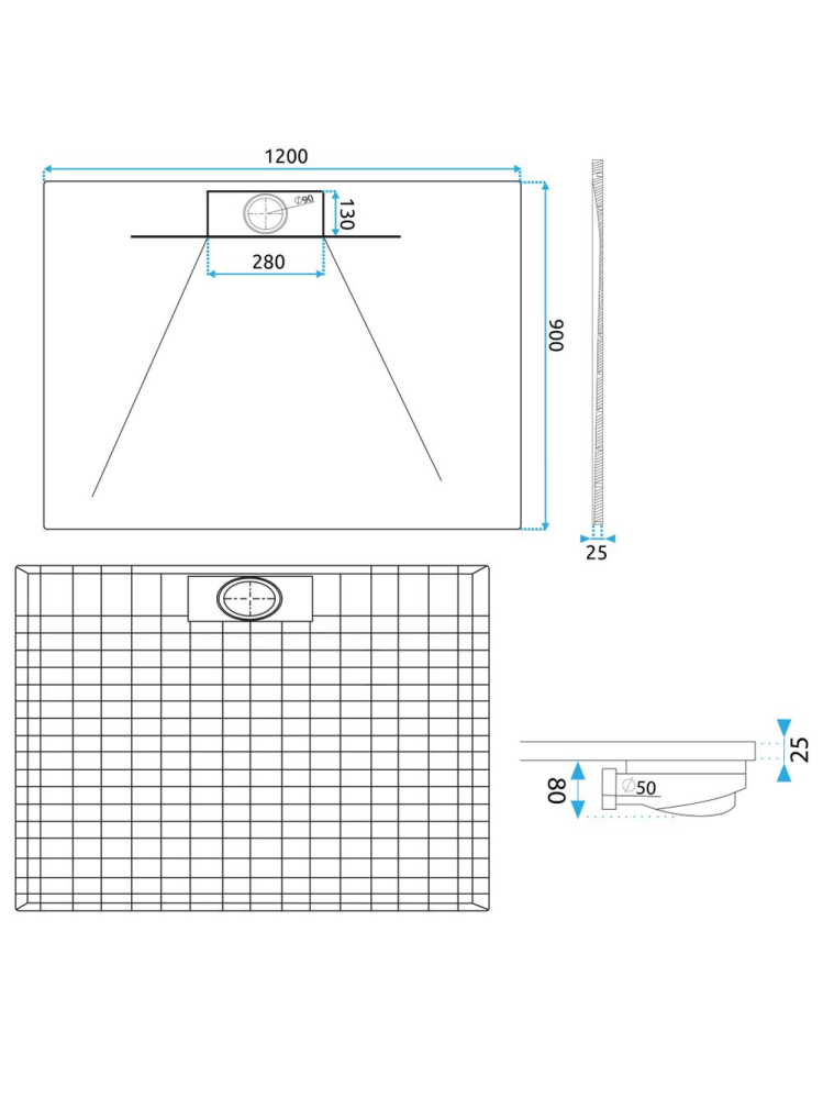 Cadita de dus Bazalt long 90x120 cm negru [9]