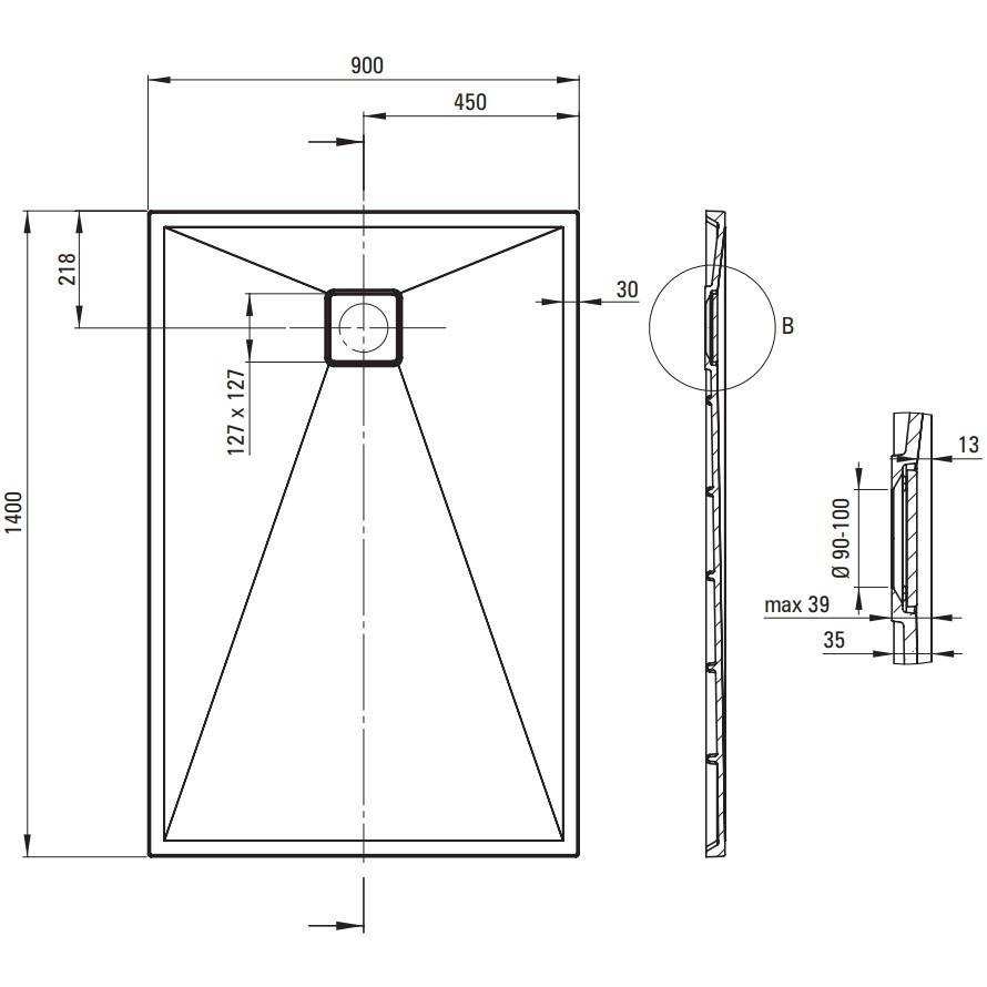 Cadita de dus Deante Correo gri metalic 90x140 cm [3]