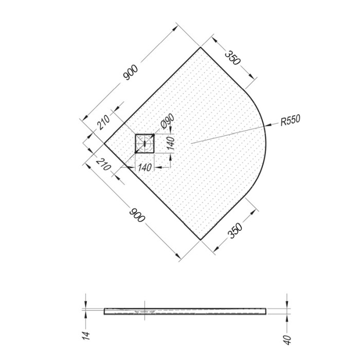Cadita de dus, Kolpasan, Moonwalk R, semirotunda, 90 x 90 cm, R=55 cm, alb [2]